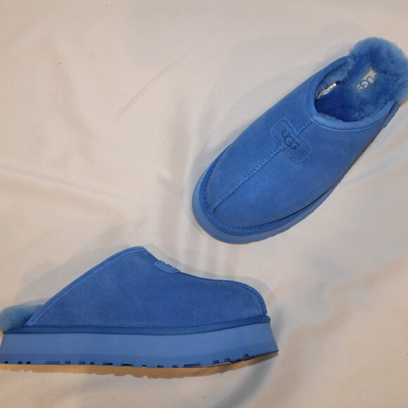 NIB UGG WOMEN'S DISCOQUETTE SUEDE SHEARLING LINED SLIPPERS BLUE - Picture 2 of 7